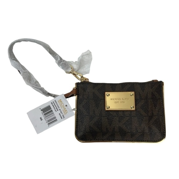 Michael Kors Jet Set Wristlet - Brown Gold hardware Wallet Clutch bag mini purse - Picture 3 of 10